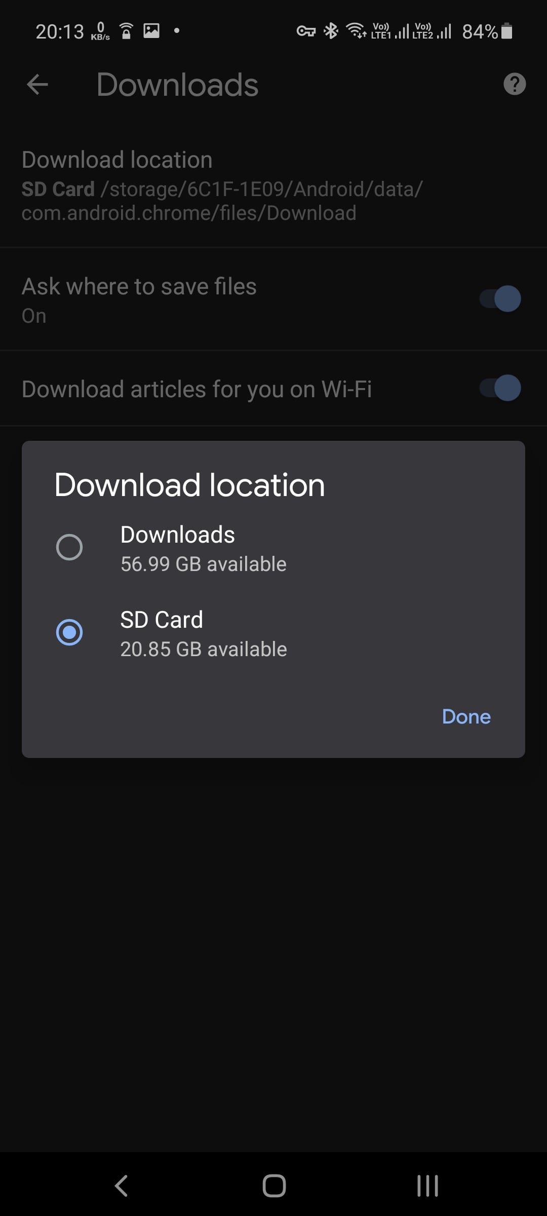 SD card selected as your download location