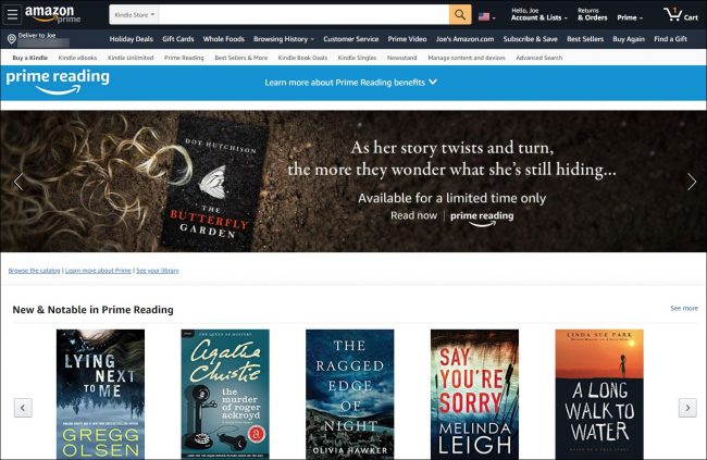 Amazon Prime Reading Home Page.
