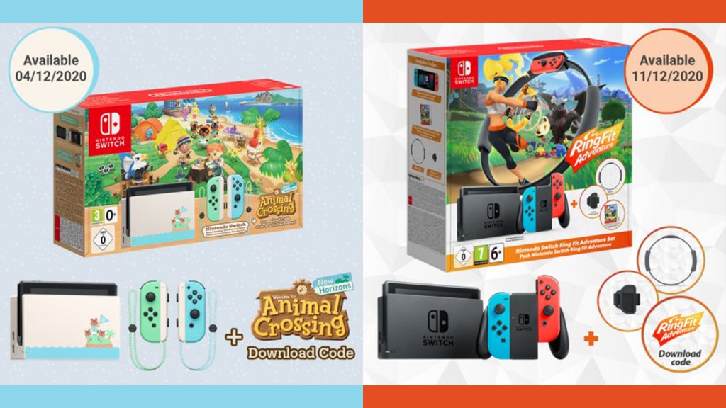 Europe's Nintendo Adds New Animal Ocean: New Horizons and Ring Fit Achievement Nintendo Holiday Switch Bundles