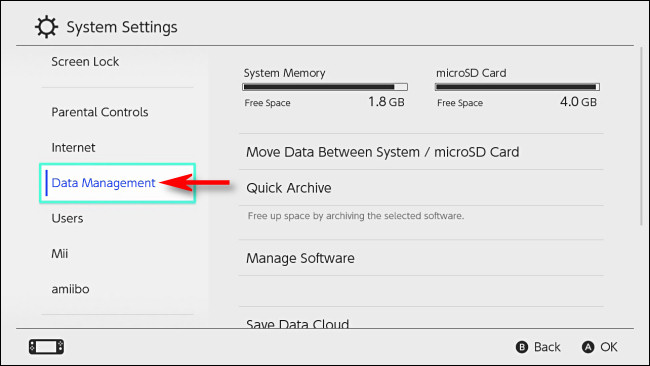 Change system settings and select "Data management."