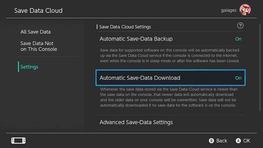 Change the settings for storing the data cloud