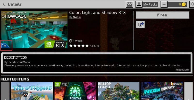 Ray tracing content in the Minecraft market can be identified by a blue icon.  (Image via Help.minecraft.net)