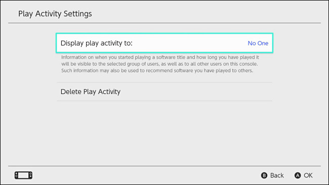 Nintendo Switch "Show game activity" The system is set up "nobody is here."