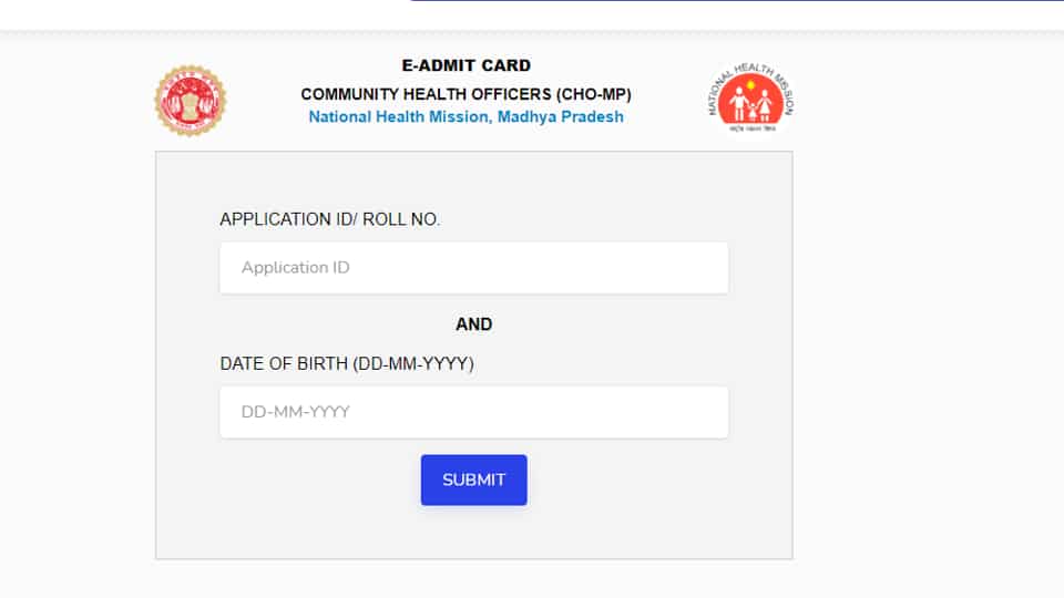 NHM MP Community Health Officer Admit Card 2020 released