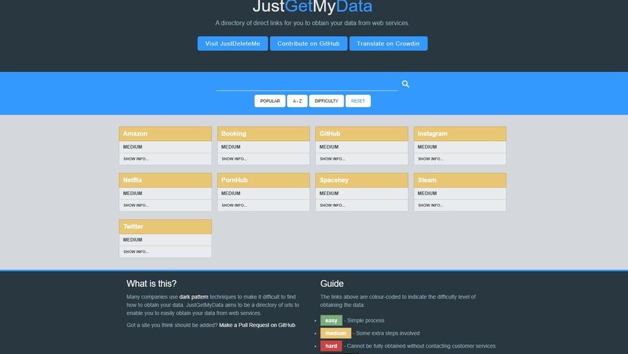 JustGetMyData is a site that helps you get a copy of your personal data