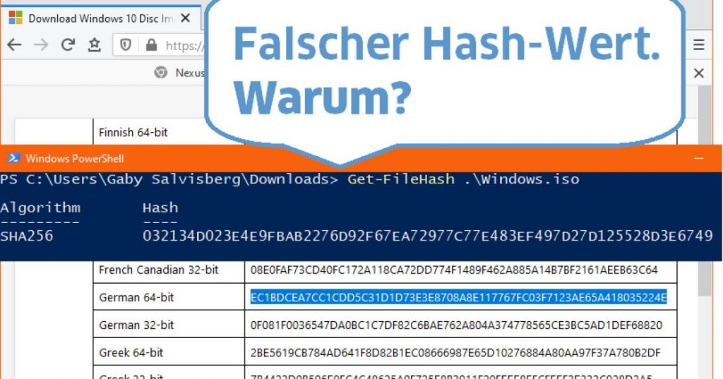 Windows 10: Why is the hash value of my Windows.iso file "invalid"?