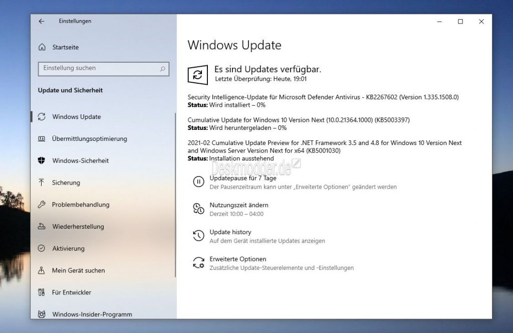 KB5003397 [Manueller Download] Windows 10 21364.1000 is available as an update
