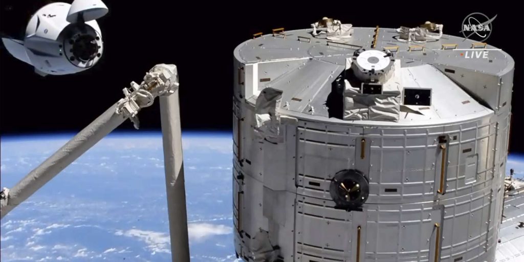 SpaceX's Crew Dragon capsule is attached to the International Space Station