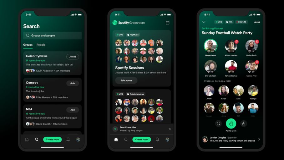 Spotify lance Greenroom, son clone de Clubhouse
