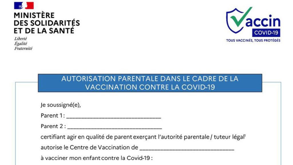 Vaccine for adolescents: Parental authorization to download and complete here
