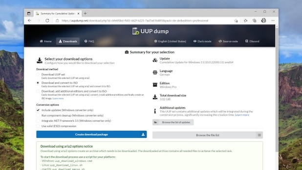 UUP Dump loads Windows 11 from Microsoft and creates an ISO file from it.