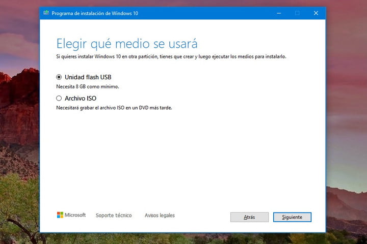 Select the media for the Windows 10 ISO download