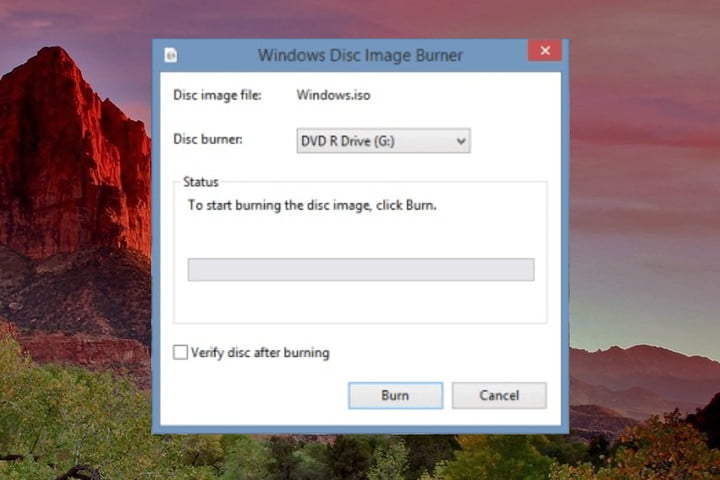 Screen to burn Windows 10 ISO to DVD
