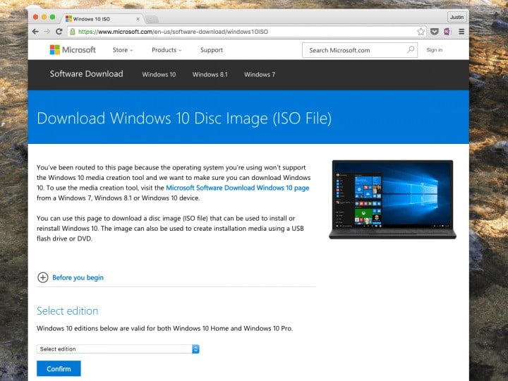 Windows 10 ISO Download Website Image.