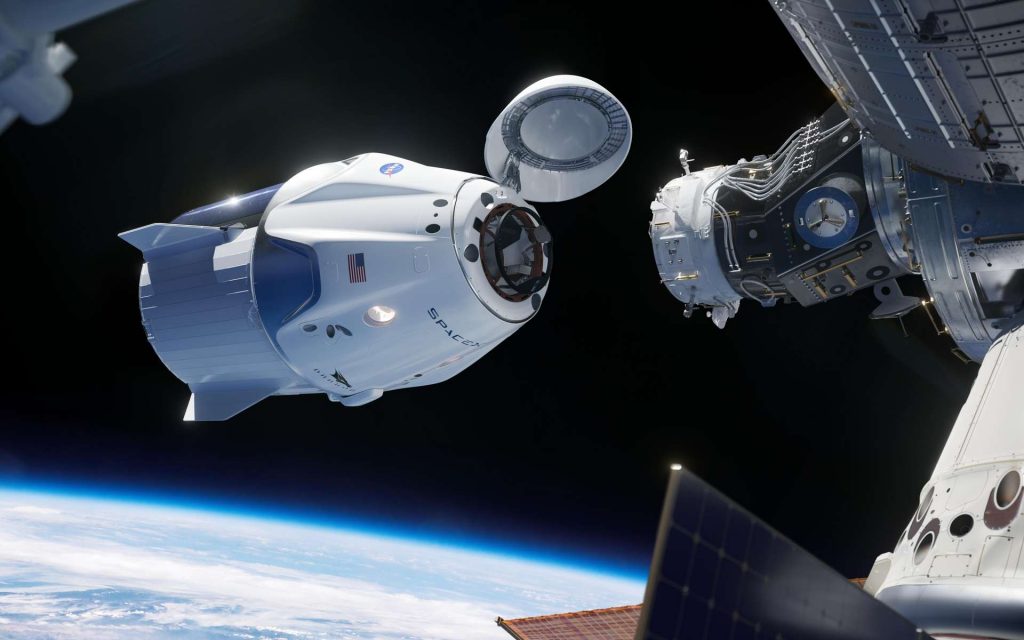 Illustration de l'amarrage de la capsule Crew Dragon à la Station spatiale internationale. © Nasa, SpaceX