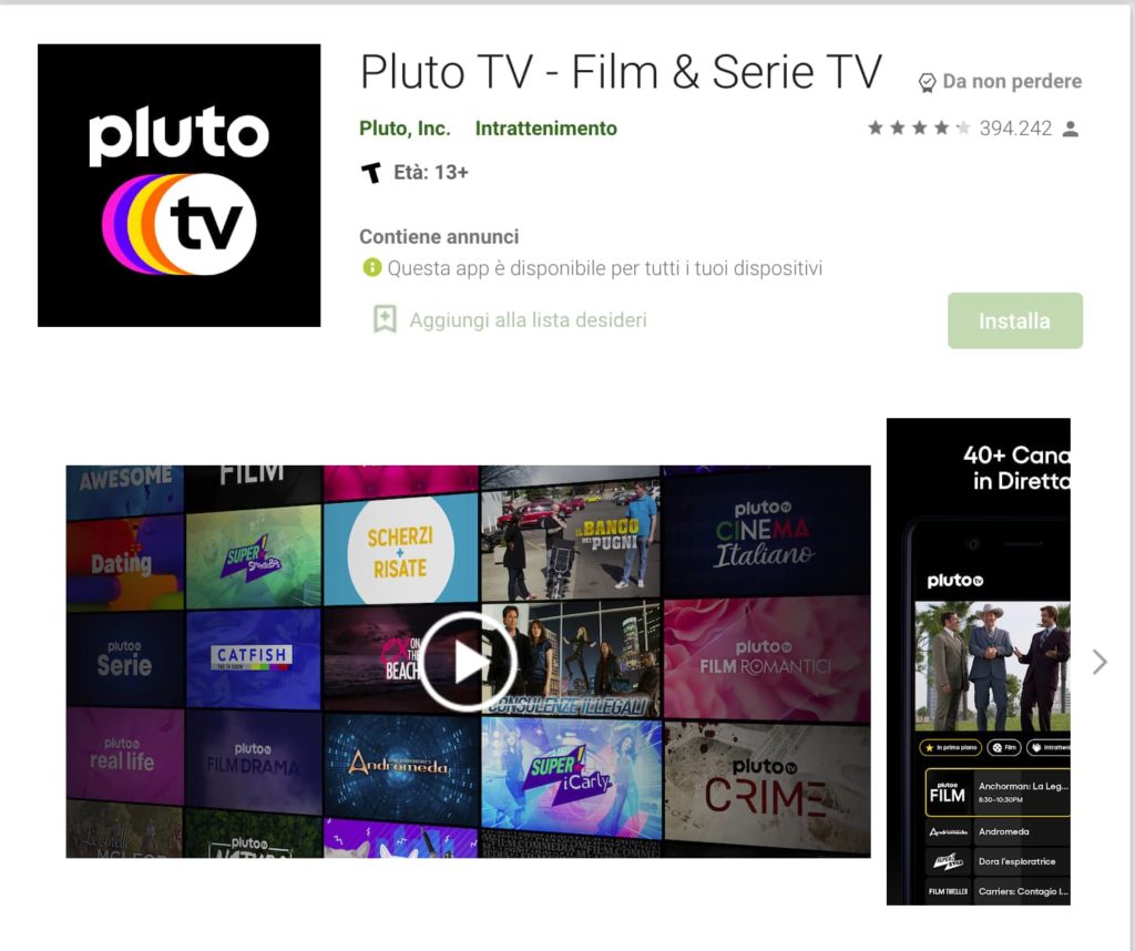 Pluto TV application for Android