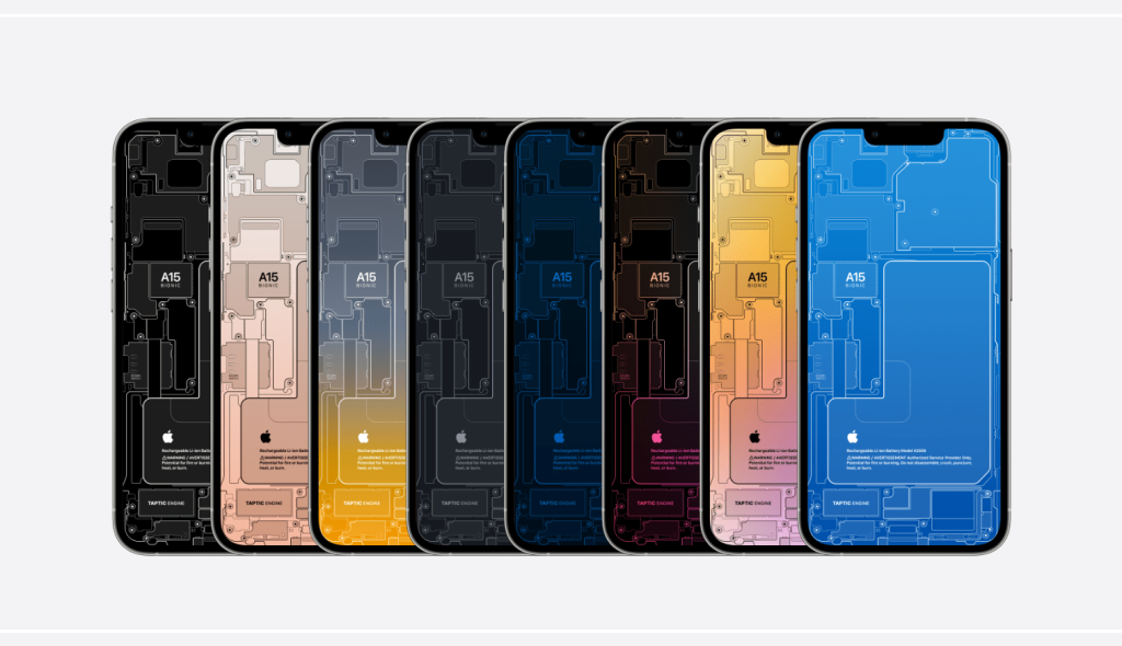 Download iPhone 13 wallpapers showing internal components