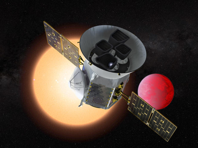 Description of the Transiting Exoplanet Survey Satellite (TESS) in front of the volcanic planet orbiting its host star.  TESS will explore and identify thousands of new planets to observe.