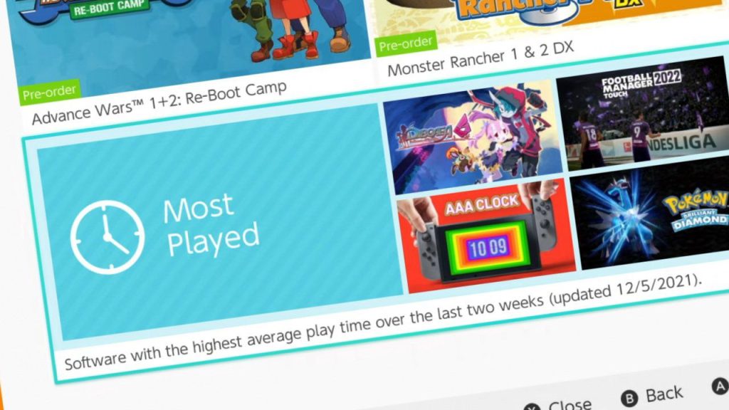 Switch comes with a section dedicated to the most played games