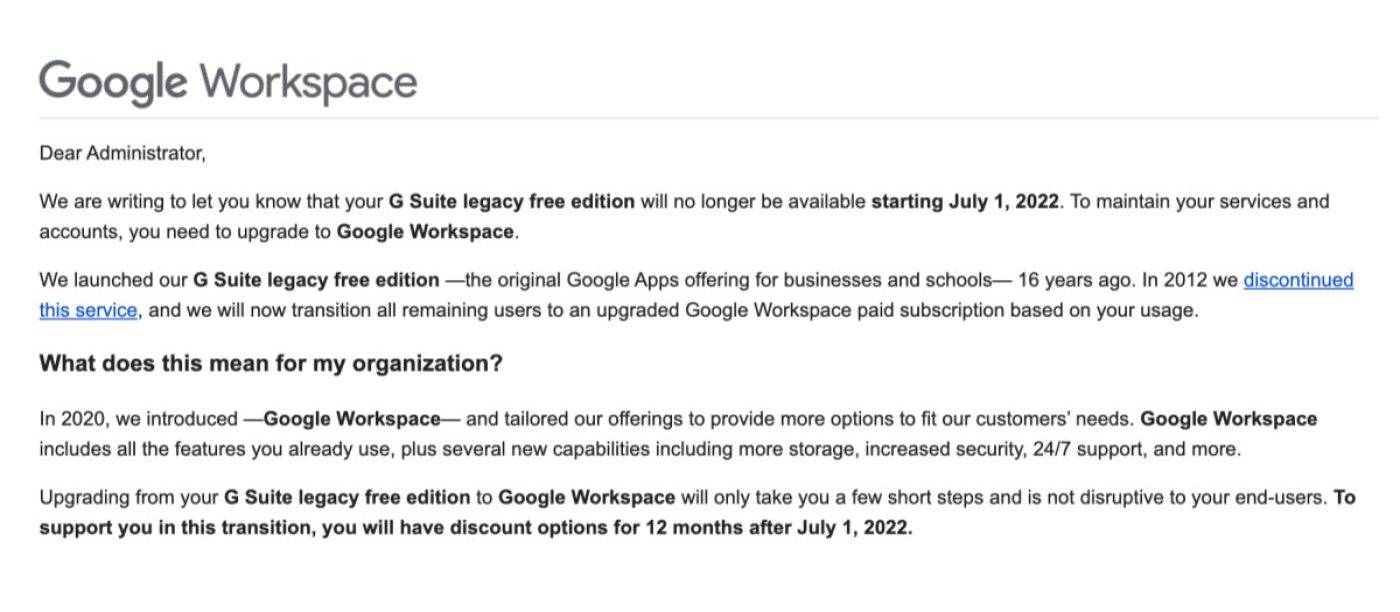 Google has dropped its G suite