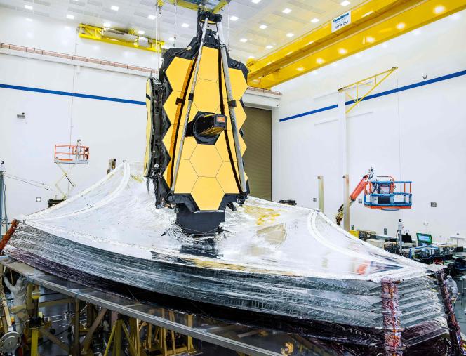 This (undated) image, released by NASA, shows the James-Webb telescope ready to launch.  The US space agency used the telescope's sunshade on January 4, 2022.