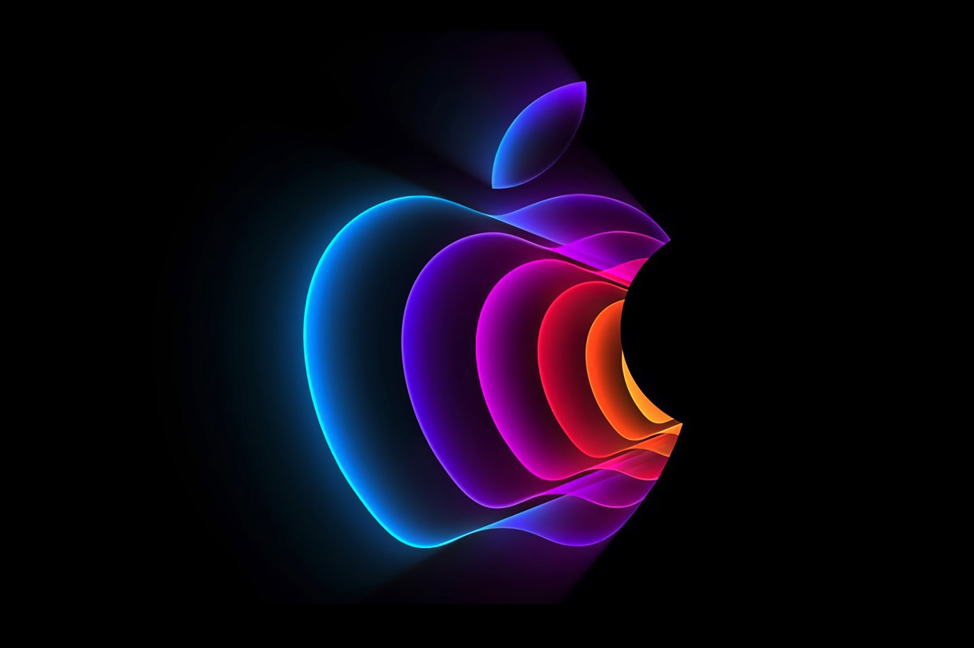 Multi-colored apple logo on black background
