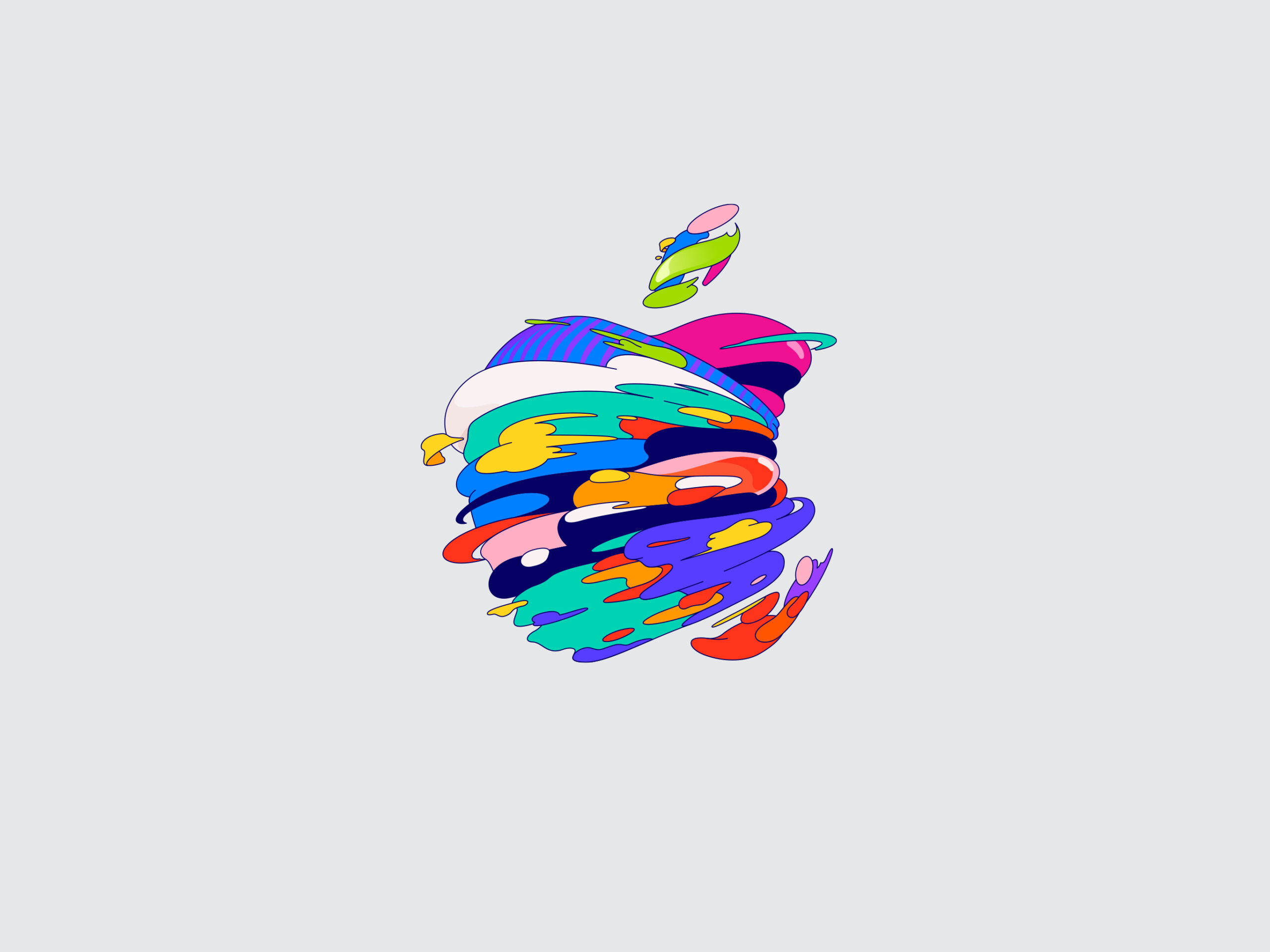 Wallpaper gray background and multi-colored bitten apple logo
