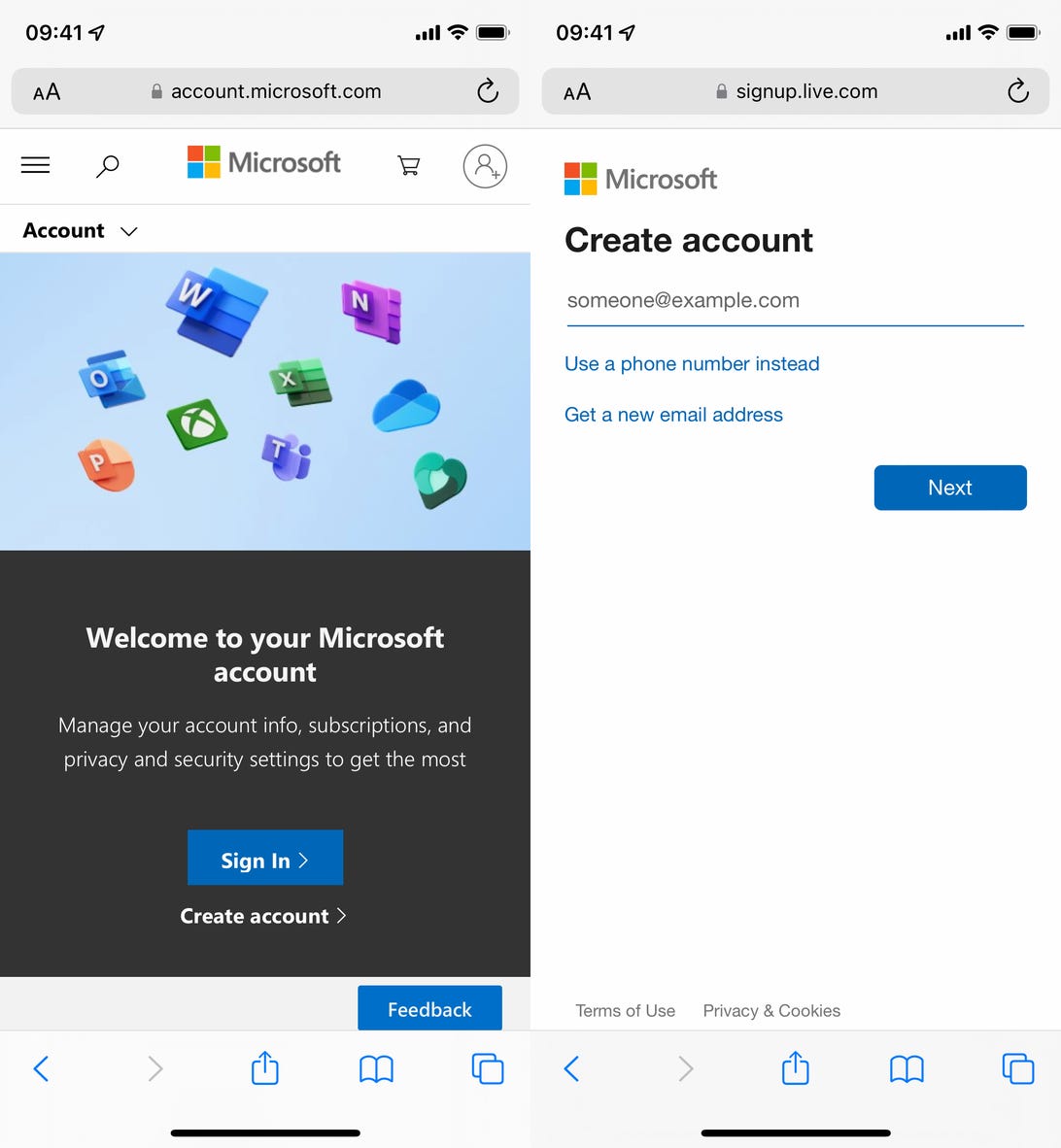 Microsoft Account Registration Page