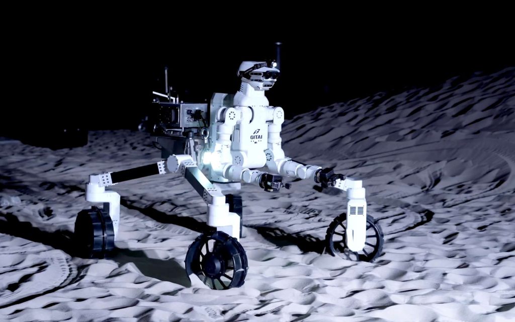 Le rover R1, conçu par la firme robotique Gitai, transite sur un faux terrain lunaire reproduit par la Jaxa. © Gitai, Jaxa
