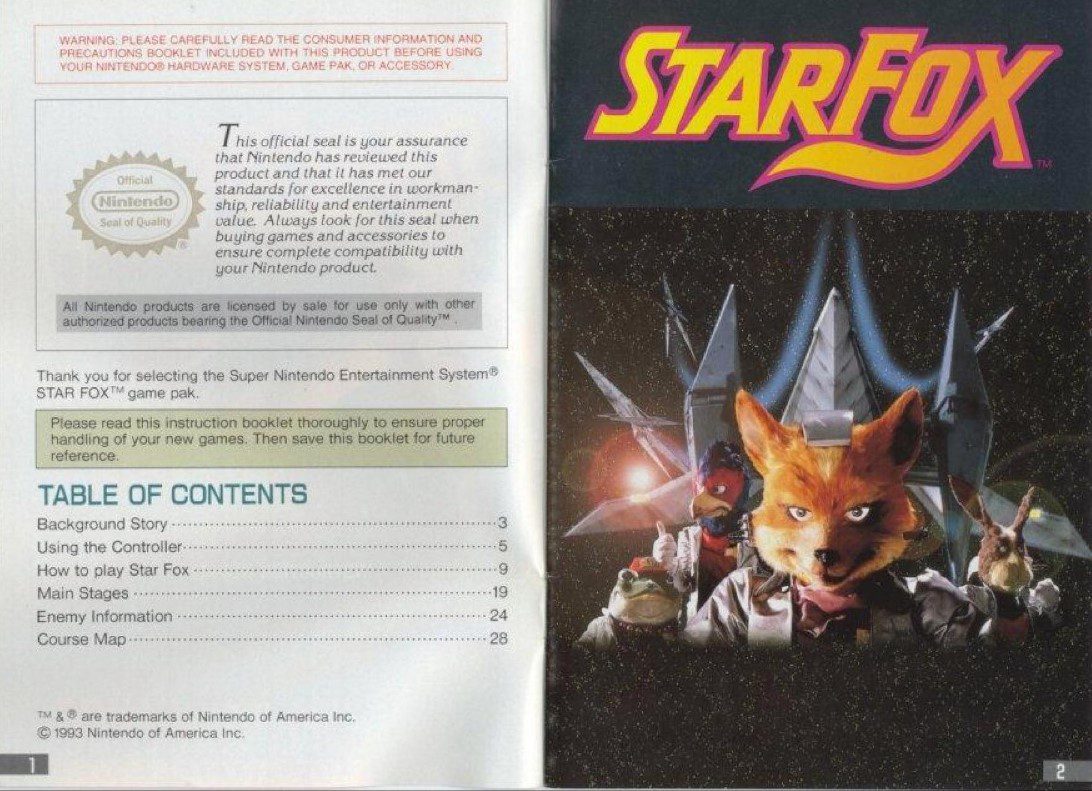 Star Fox Super Nintendo Manual
